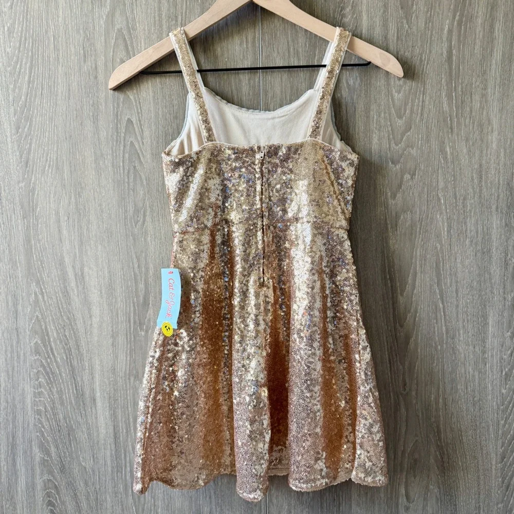 Cat & Jack Sequin Dress‎ Girls Size Med 8 Gold Velvet Bow Holiday Party Glam NWT